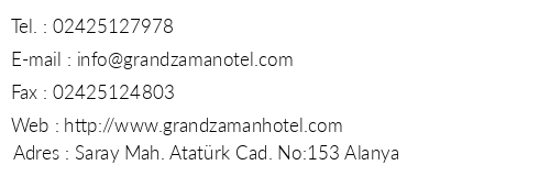 Grand Zaman Beach Hotel telefon numaralar, faks, e-mail, posta adresi ve iletiim bilgileri